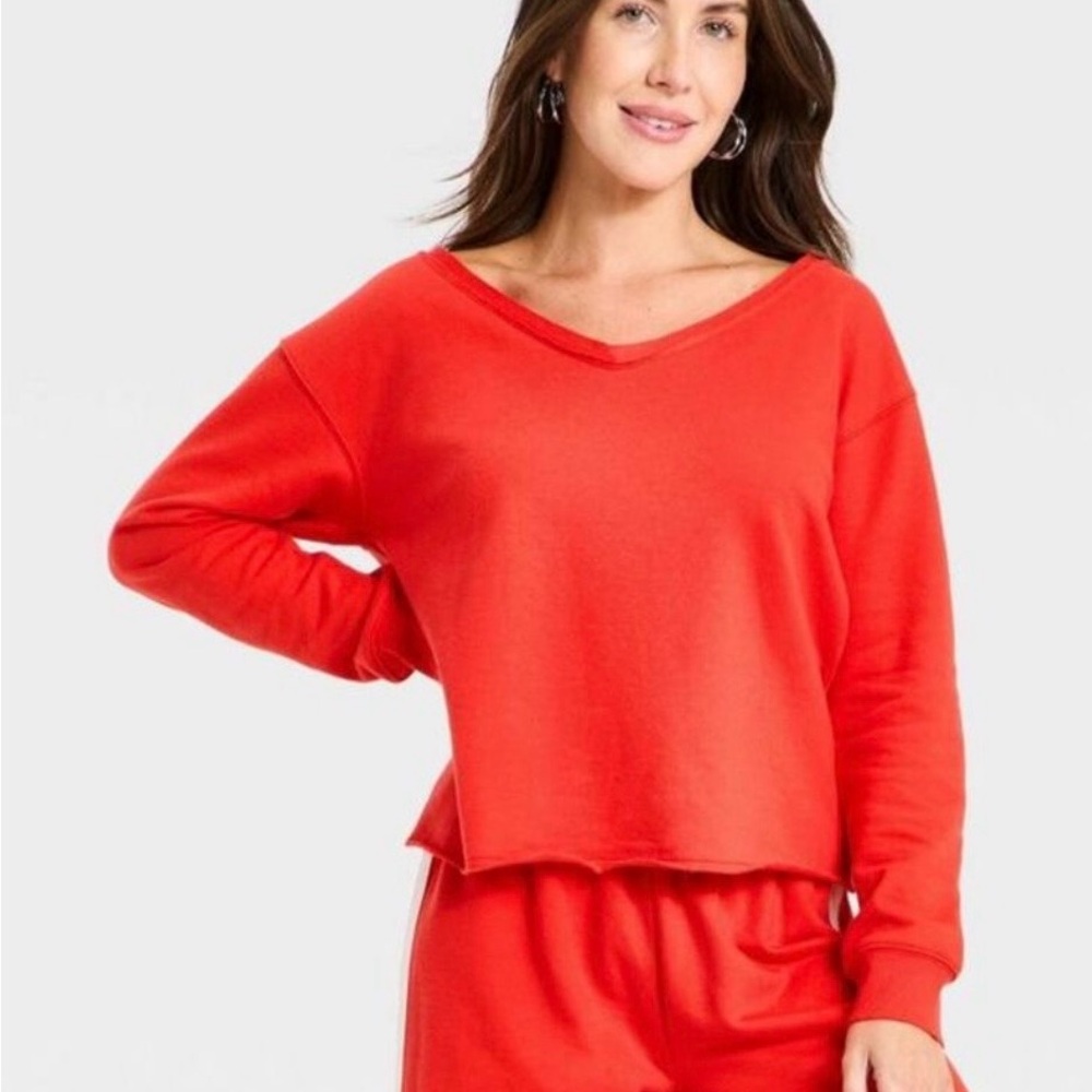 Universal Thread Off-the-Shoulder Red Sweatshirt